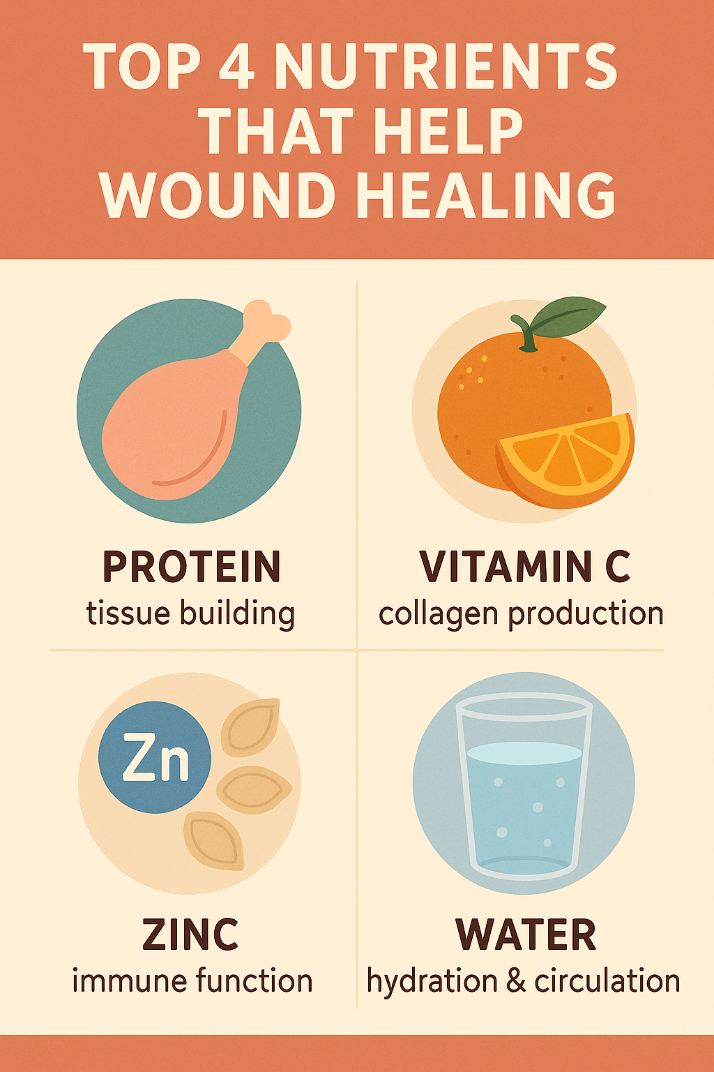 Top 4 nutrients that help wound healing infographic