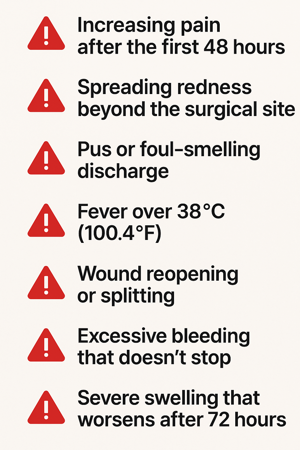 Cyst removal recovery warnings infographic