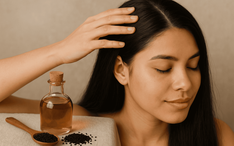 Woman-with-black-seed-oil-for-hair-growth