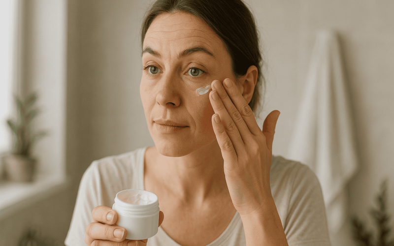 Women-applying-anti-wrinkle-cream-on-her-face-